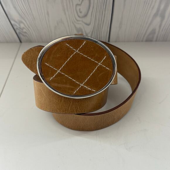 Cole Haan Y2K Medallion Belt Light Brown Leather Sz 30 Womens - Picture 1 of 7
